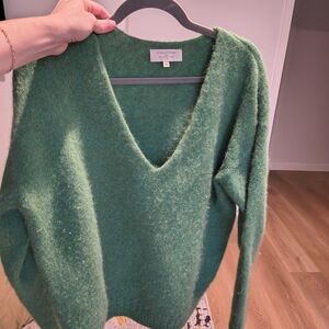 Sezane Teal V-Neck Sweater